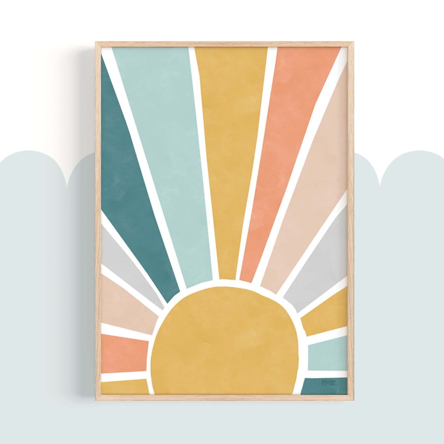 Pip+Phee Sunny Days Sunburst Art Print - Teal & Rust
