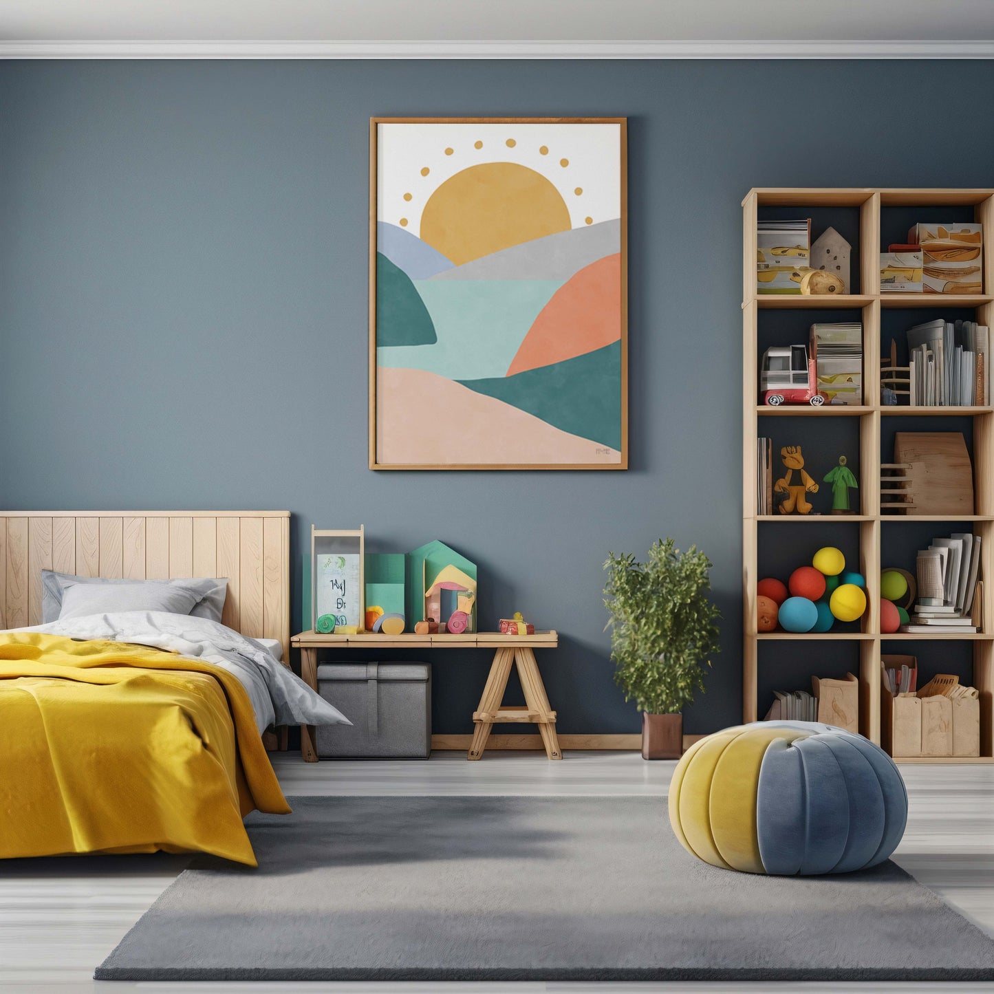 Pip+Phee Sunny Days Mountain Art Print - Teal & Rust
