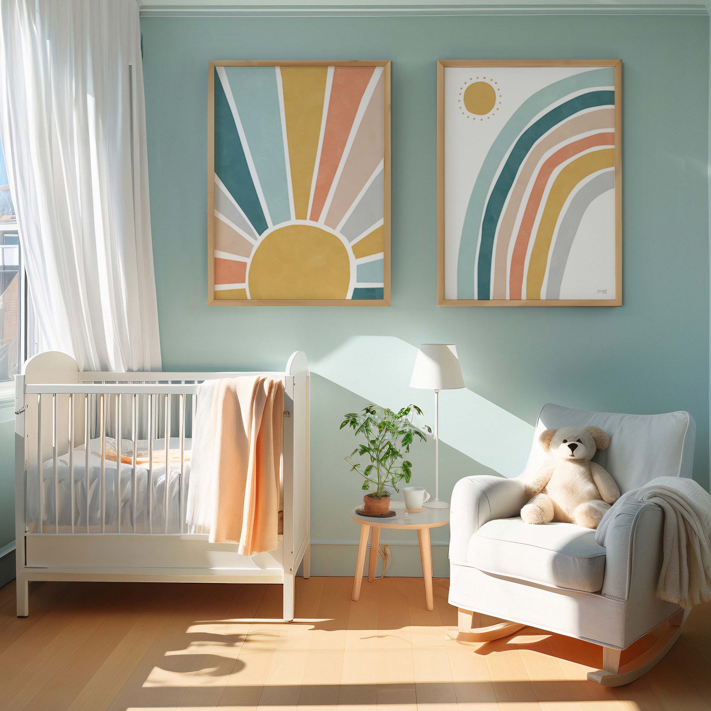 Pip+Phee Sunny Days Sunburst Art Print - Teal & Rust