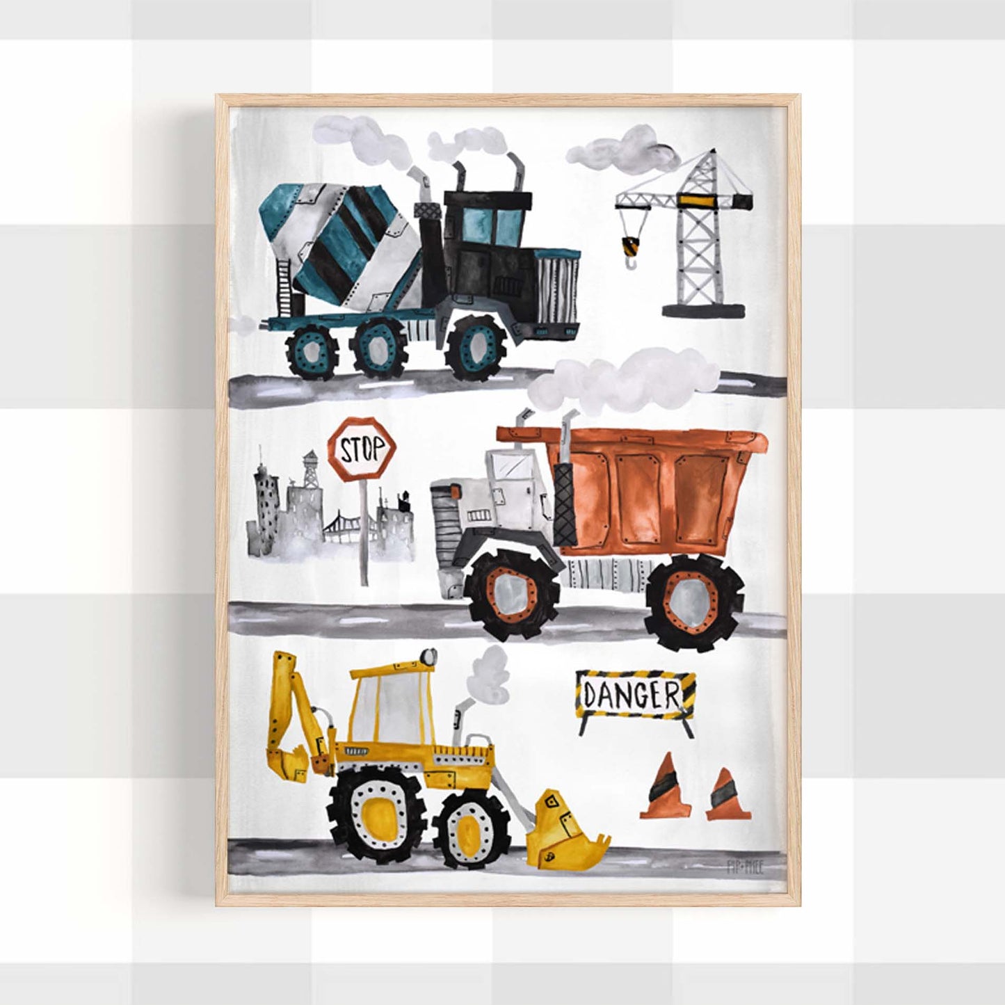Pip+Phee Construction Trucks Trio Art Print