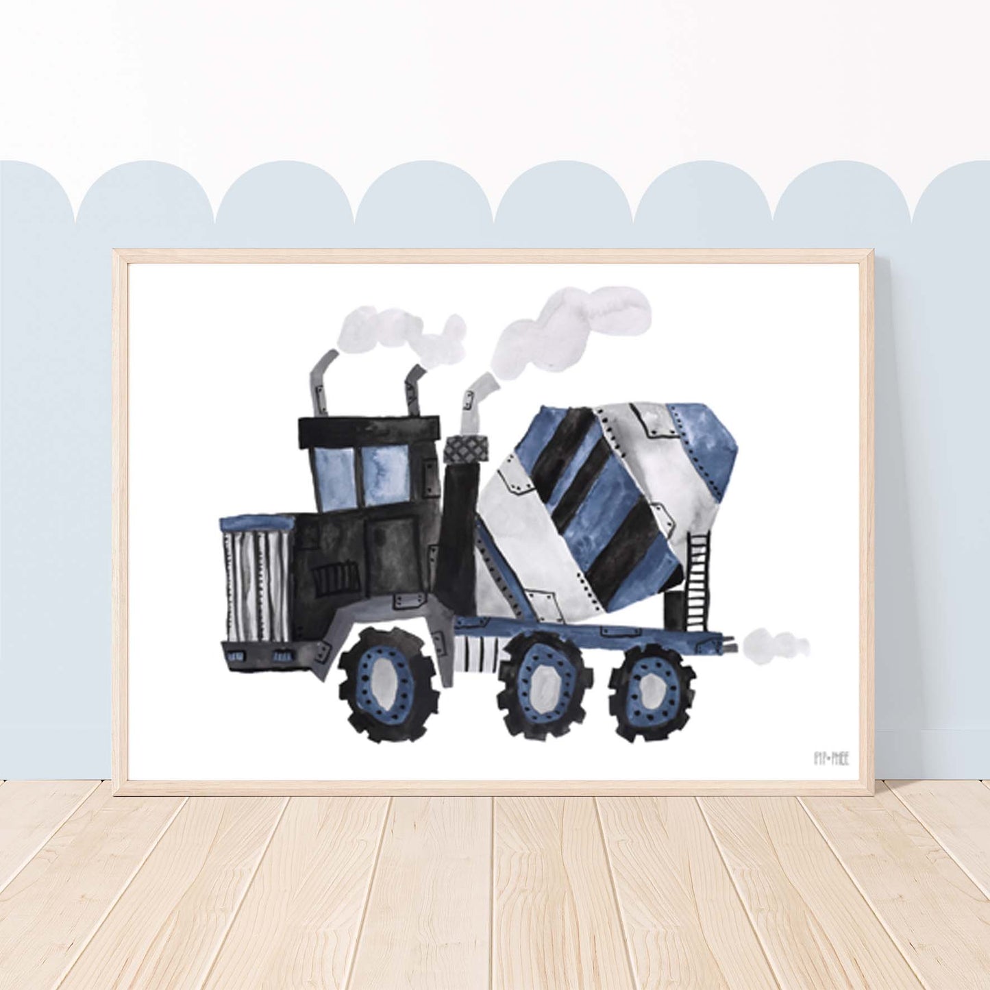 Pip+Phee Blue Construction Truck Art Print - Landscape