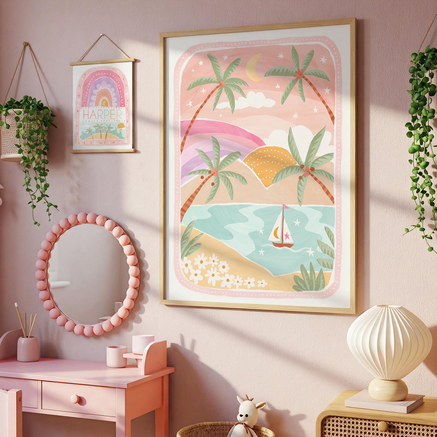 Pip+Phee Coastal Dreamer Sunset Sails Beach Art Print - Dusty Pastel