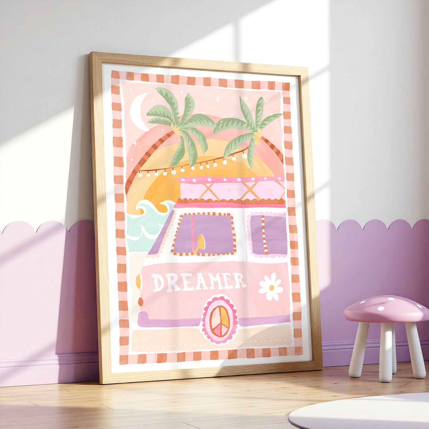 Pip+Phee Coastal Dreamer Surf Kombi Van Beach Art Print - Dusty Pastel
