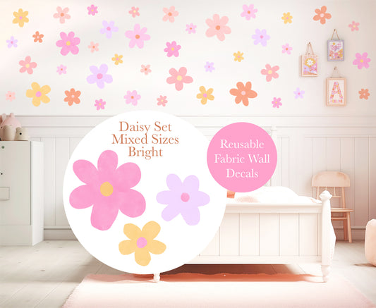 Pip+Phee Daisy Fabric Wall Decal Set - Bright Colours - Mixed Sizes