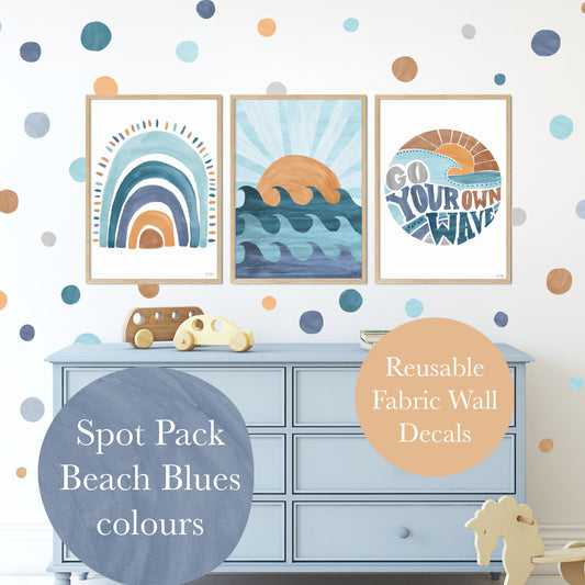 Pip+Phee Spot Fabric Wall Decals - Reusable - Beach Blues colours