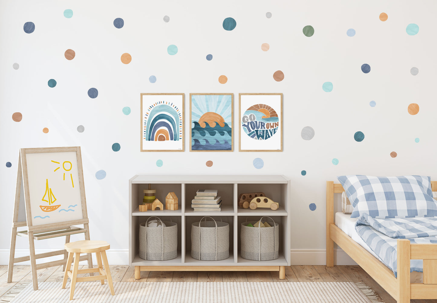 Pip+Phee Spot Fabric Wall Decals - Reusable - Beach Blues colours
