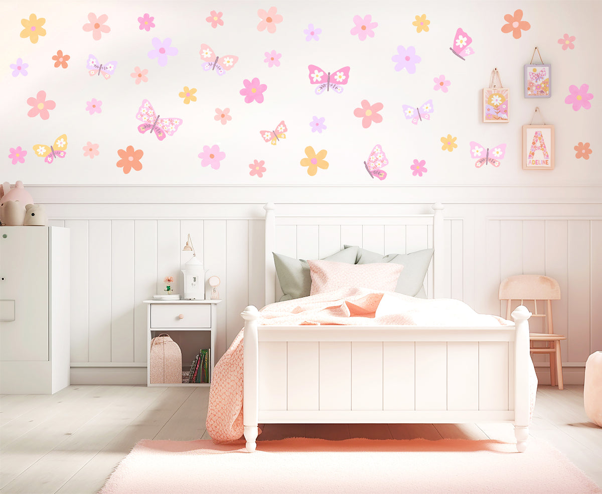 Pip+Phee Daisy & Butterfly Fabric Wall Decal Set - Bright Colours