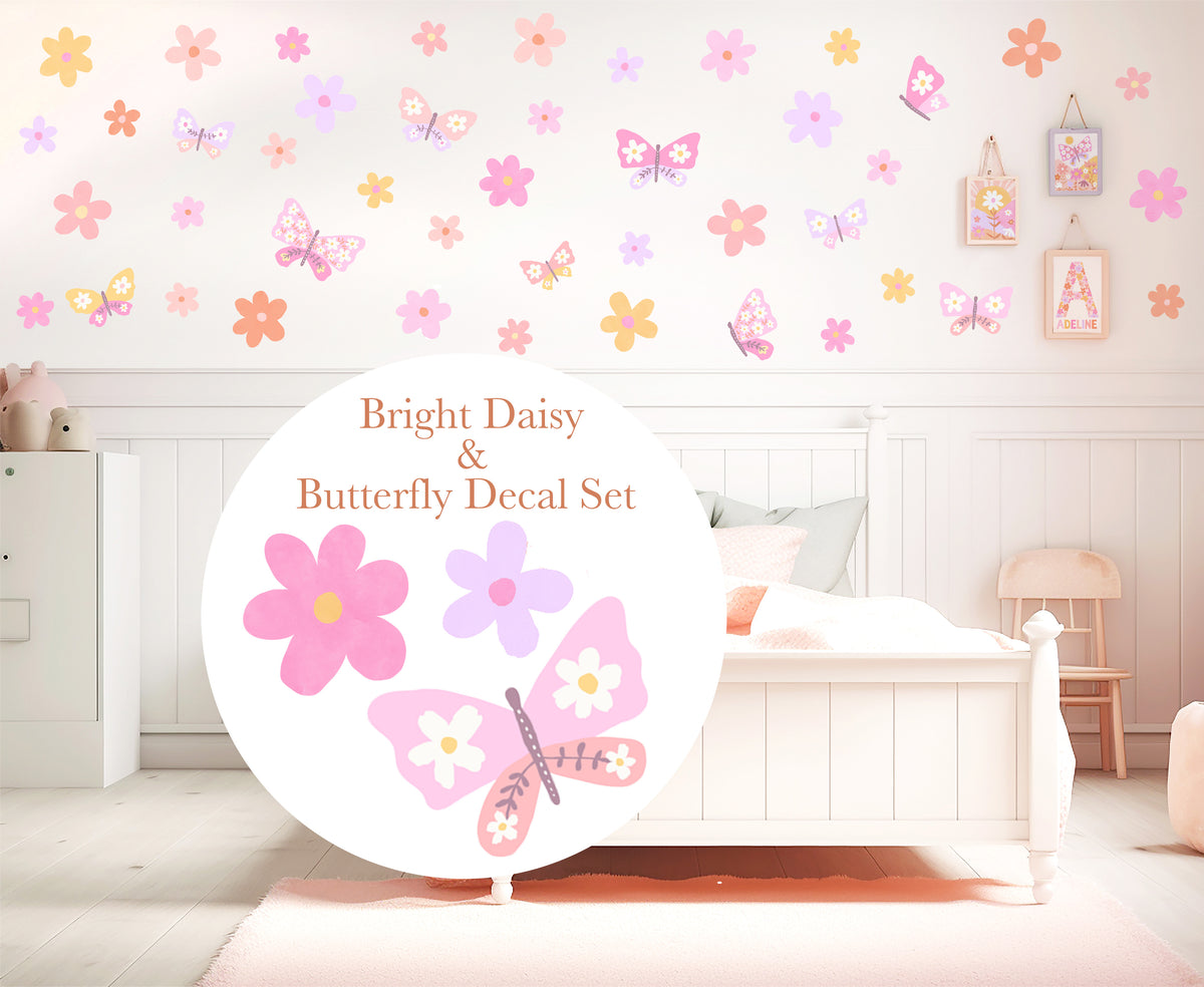 Pip+Phee Daisy & Butterfly Fabric Wall Decal Set - Bright Colours