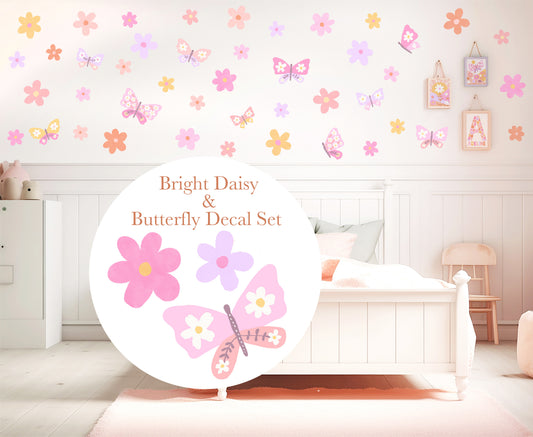 Pip+Phee Daisy & Butterfly Fabric Wall Decal Set - Bright Colours