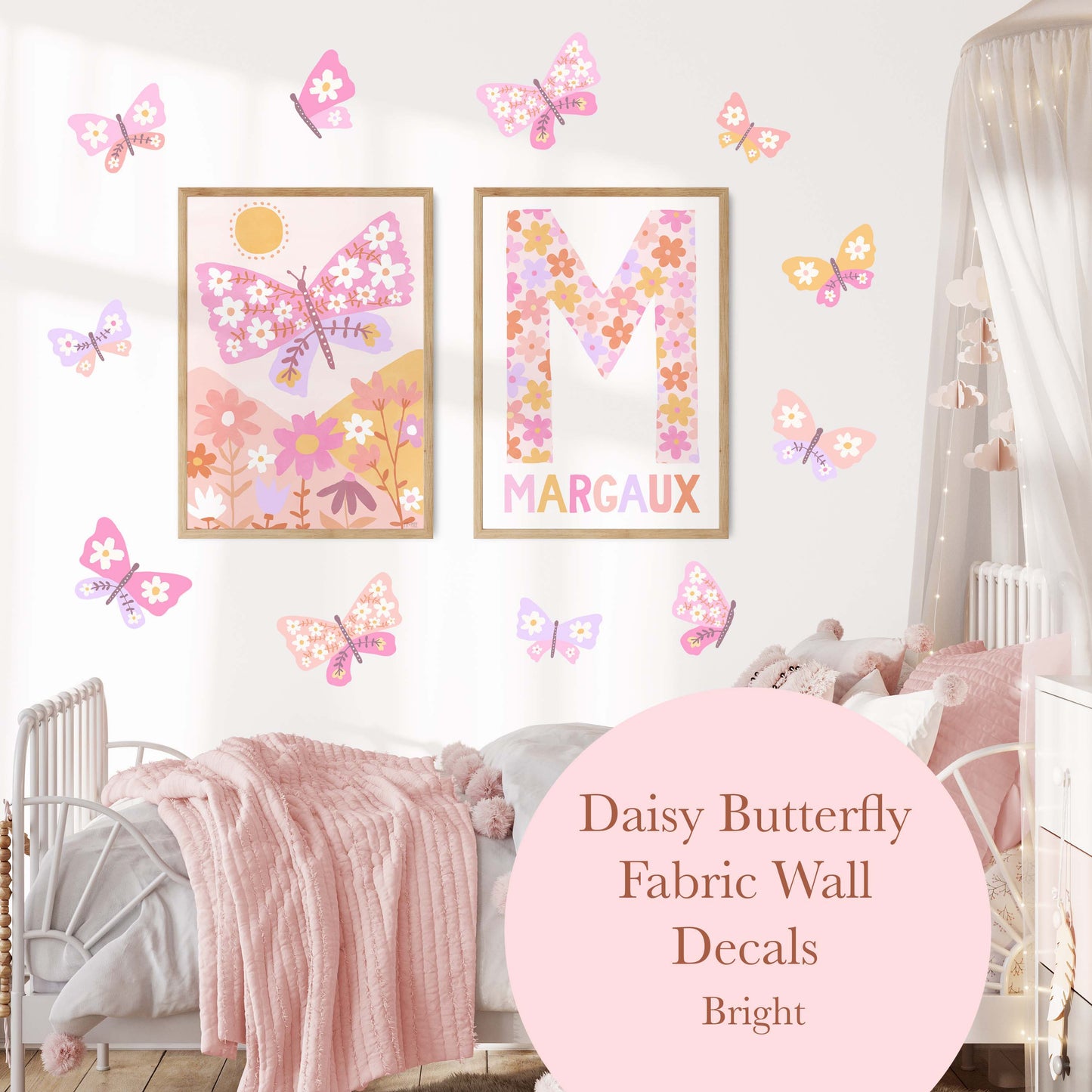 Pip+Phee Daisy Butterfly Fabric Wall Decals - Bright Colours