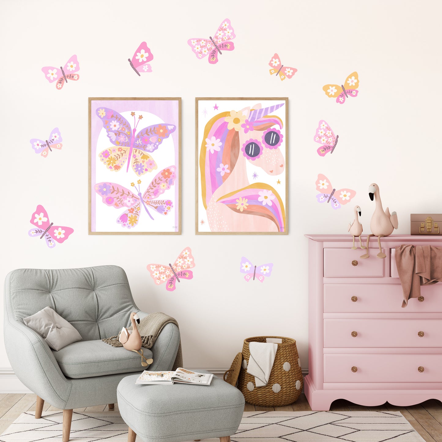 Pip+Phee Daisy Butterfly Fabric Wall Decals - Bright Colours