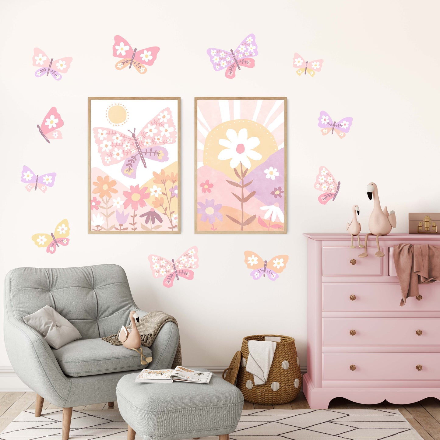 Pip+Phee Daisy Butterfly Fabric Wall Decals - Pastel Colours