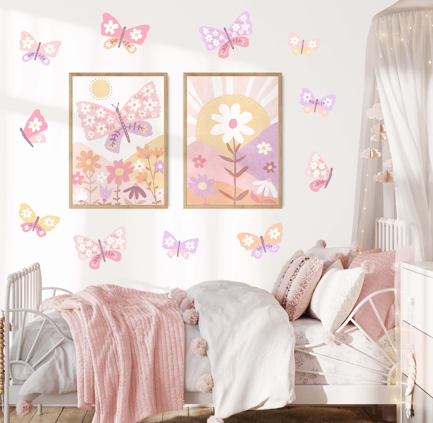 Pip+Phee Daisy Butterfly Fabric Wall Decals - Pastel Colours