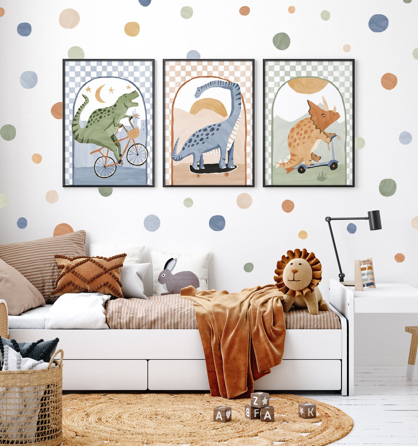Pip+Phee Spot Fabric Wall Decals - Reusable - Dusty Blue - Sage - Rust Colours