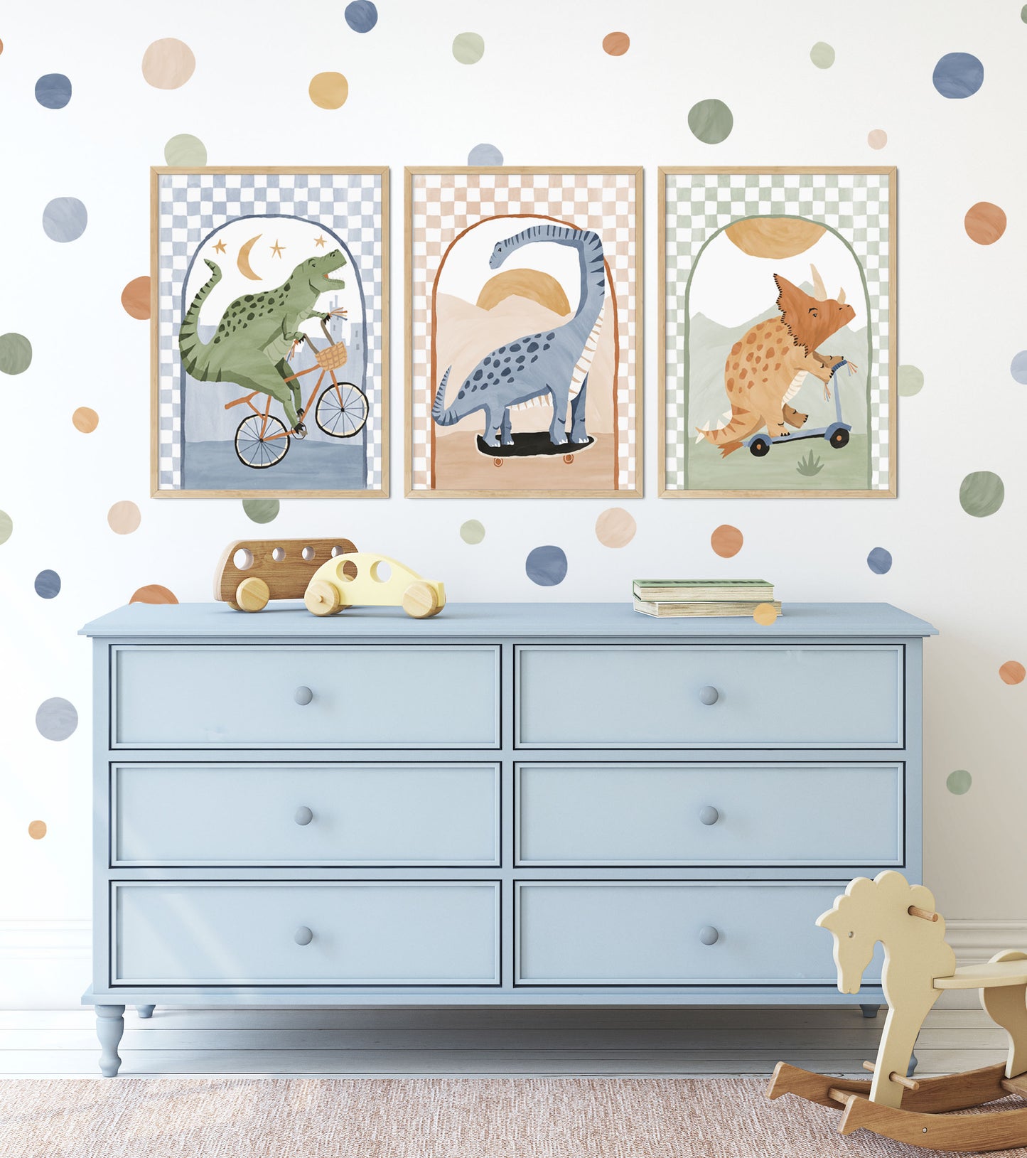 Pip+Phee Spot Fabric Wall Decals - Reusable - Dusty Blue - Sage - Rust Colours