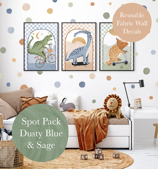 Pip+Phee Spot Fabric Wall Decals - Reusable - Dusty Blue - Sage - Rust Colours