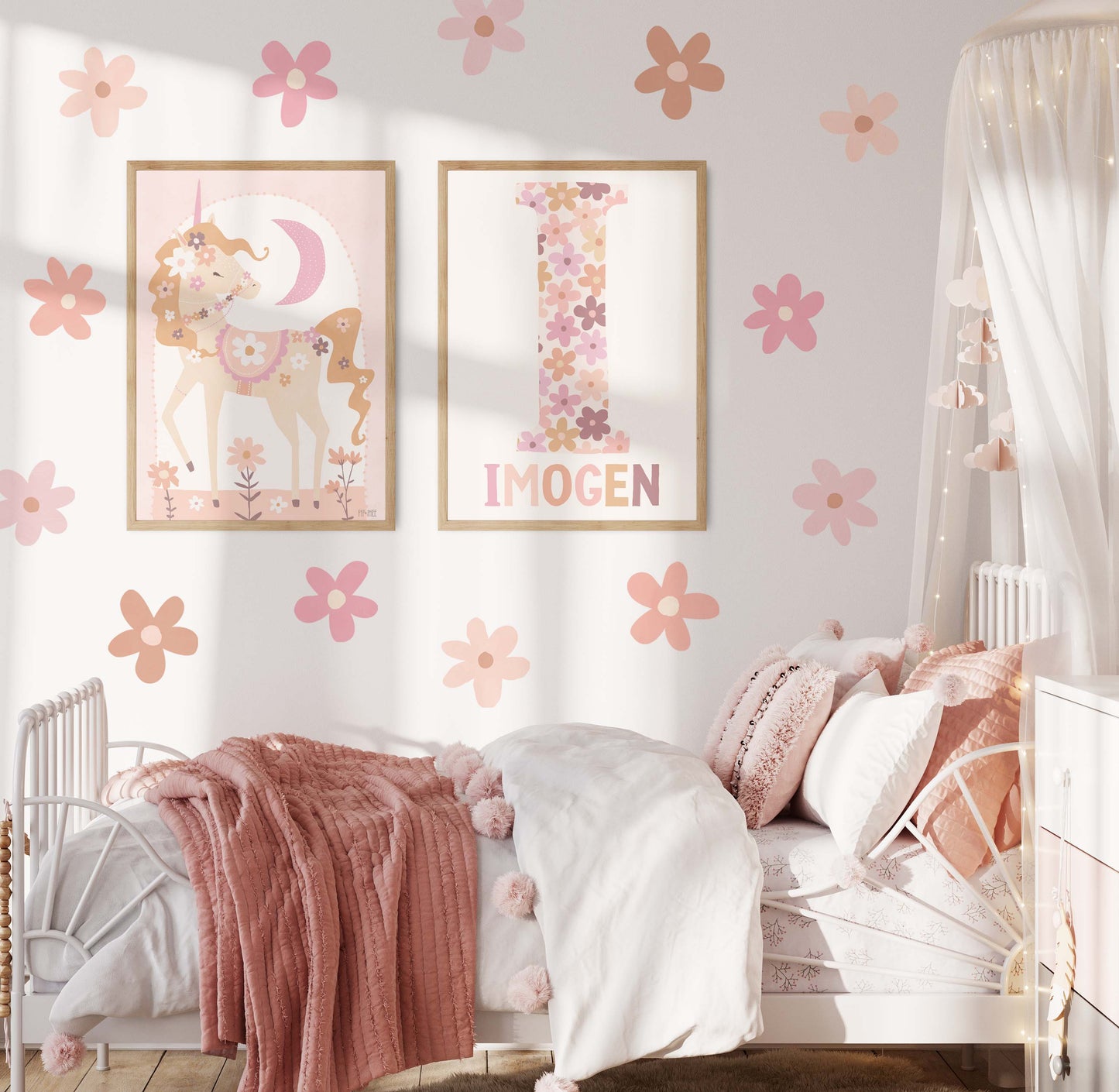 Pip+Phee Personalised Daisy Name Art Print - Dusty