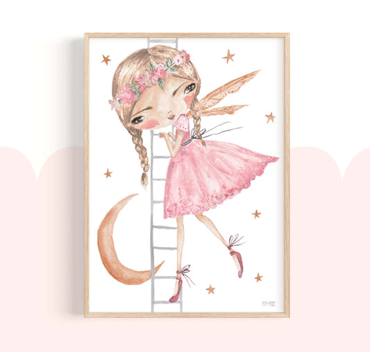 Pip+Phee Pink Princess Moon Ladder Art Print