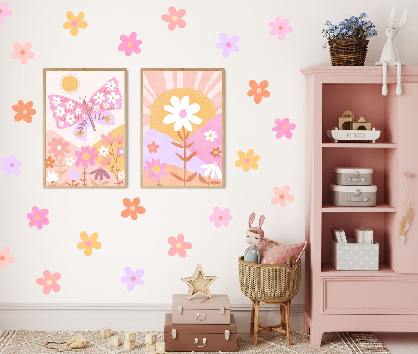 Pip+Phee Daisy Fabric Wall Decals - Medium Size - Bright Colours