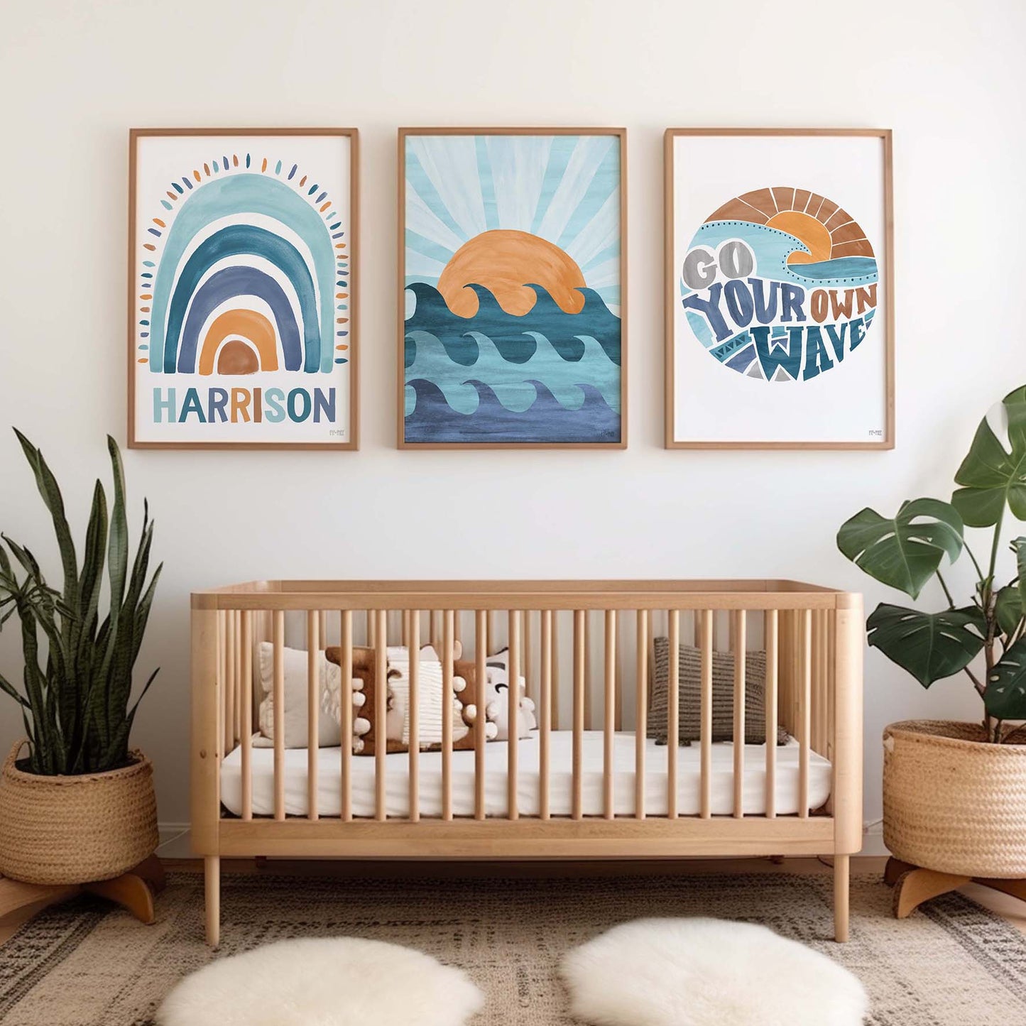 Pip+Phee Personalised Rainbow Art Print - Surf Blues