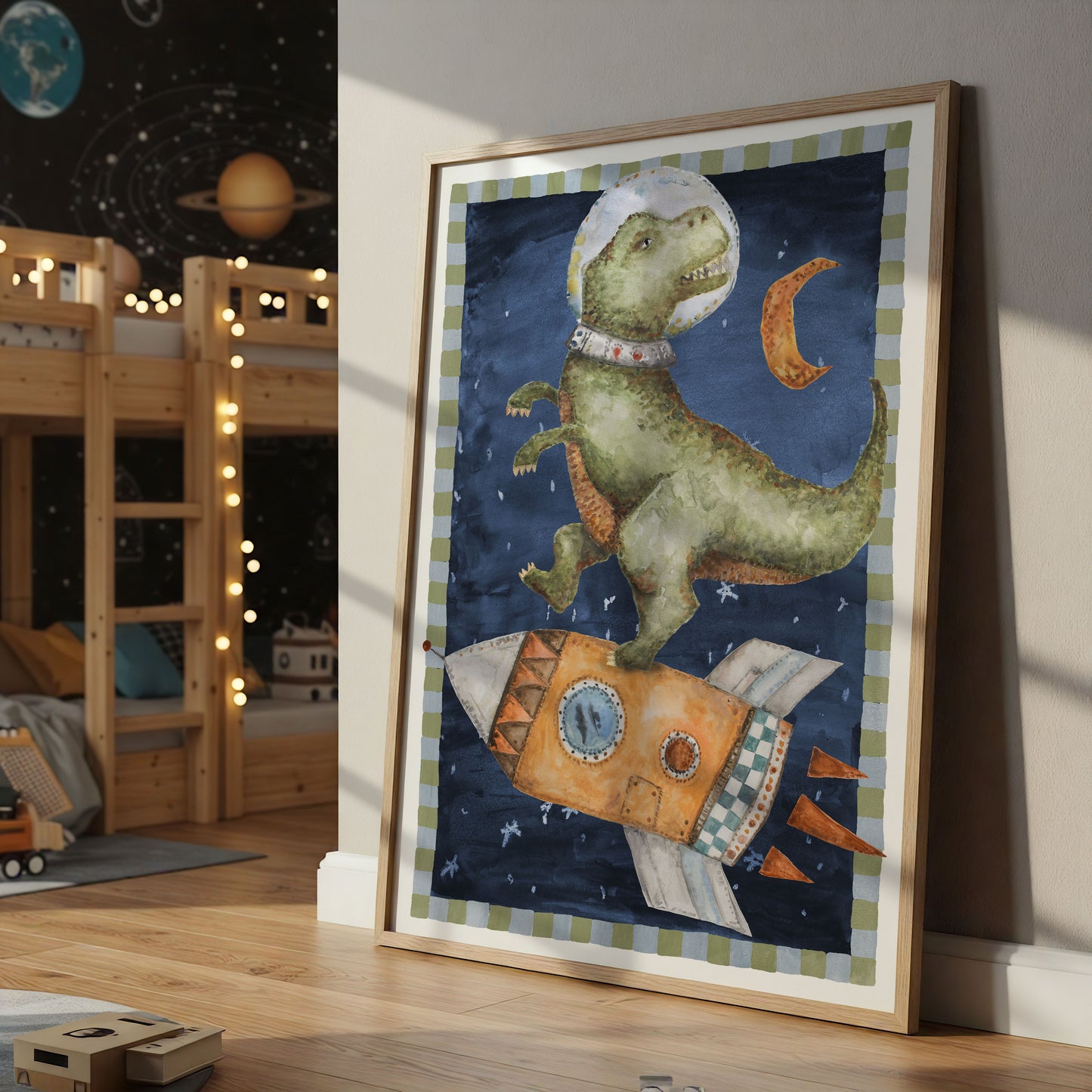 Pip+Phee Galactic Space Dinosaur Trex Print