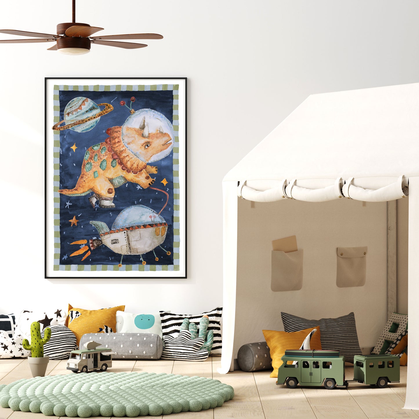 Pip+Phee Galactic Space Dinosaur Triceratops Print