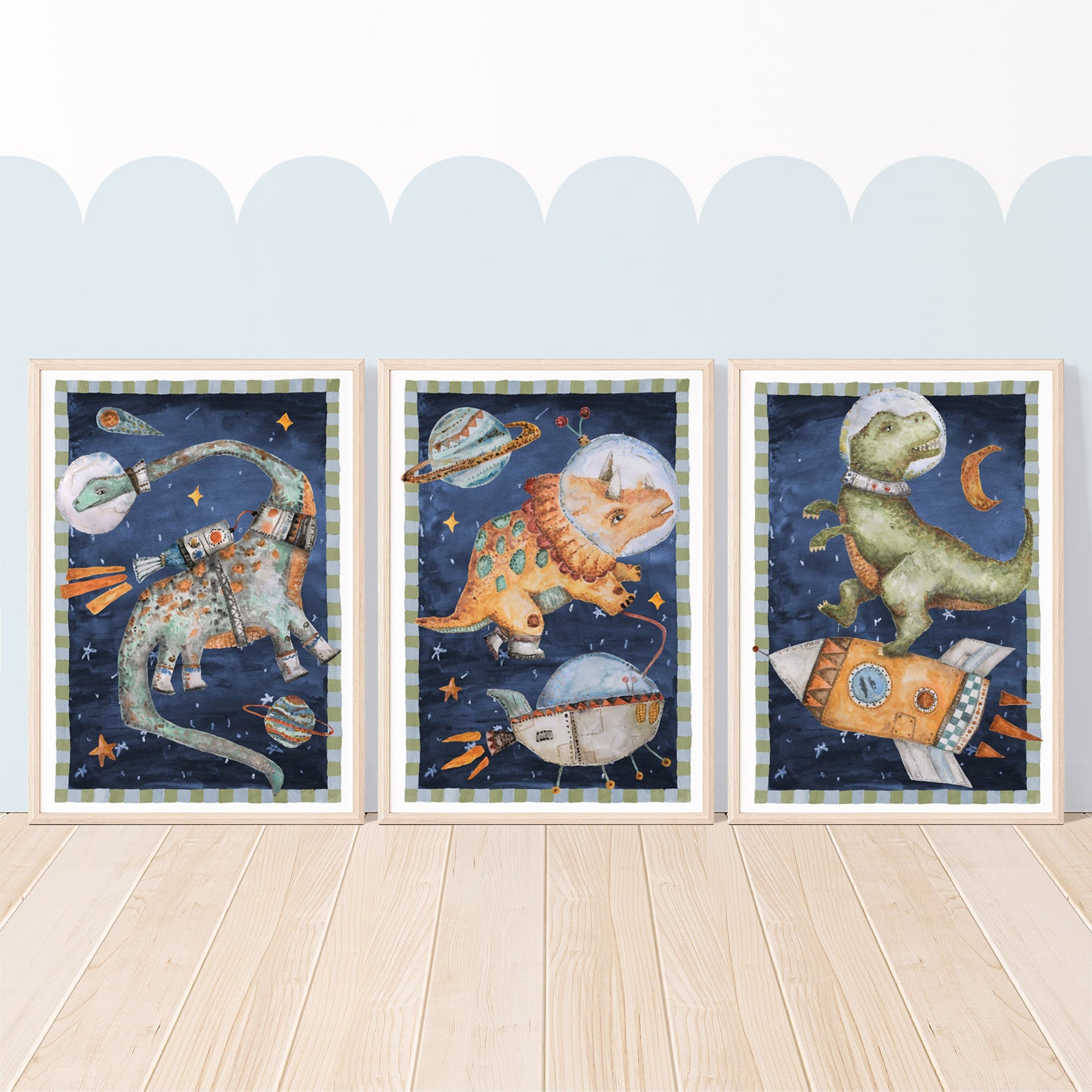 Pip+Phee Galactic Space Dinosaur Triceratops Print