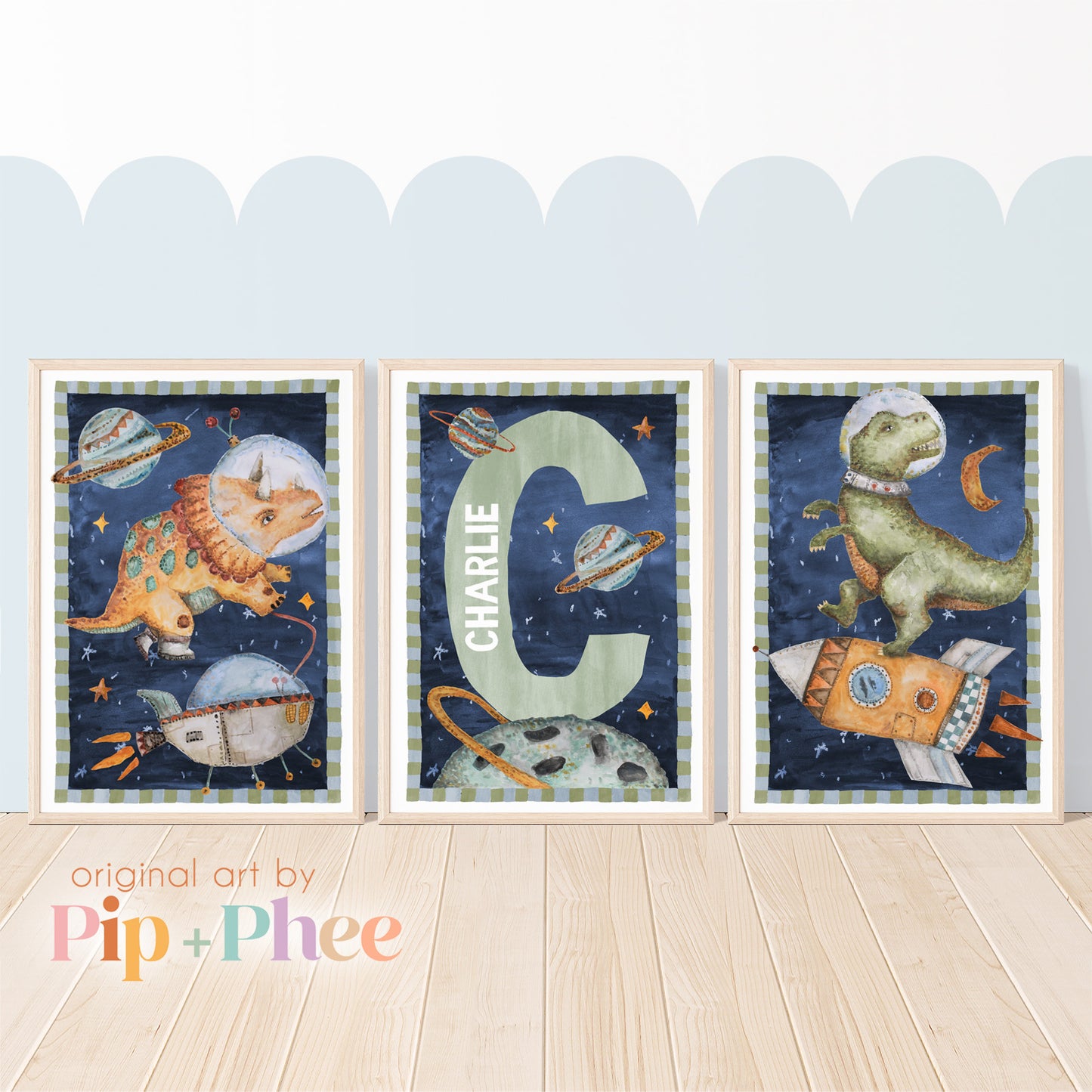 Pip+Phee Galactic Space Dinosaur Triceratops Print