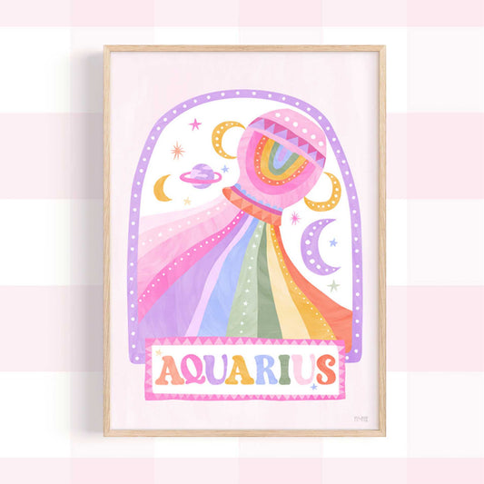 Pip+Phee Horoscope Zodiac Art Print - Aquarius - Bright