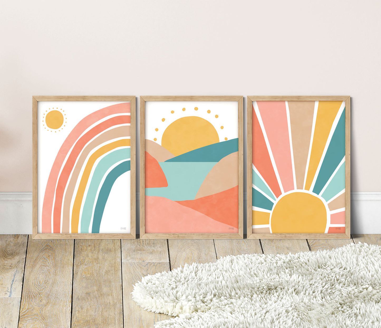 Custom Order - A2 Set of 3 Sunny Days Set - Coral/Teal