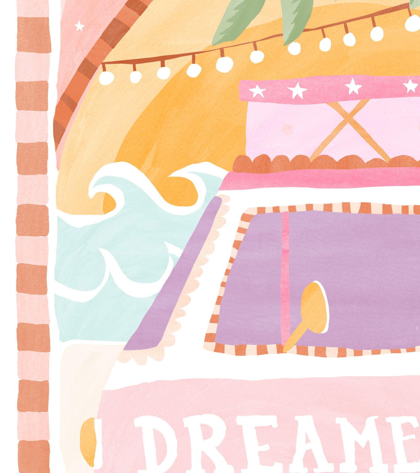 Pip+Phee Coastal Dreamer Surf Kombi Van Beach Art Print - Dusty Pastel