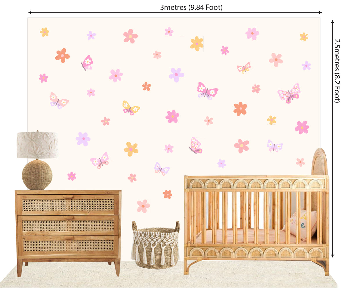 Pip+Phee Daisy & Butterfly Fabric Wall Decal Set - Bright Colours