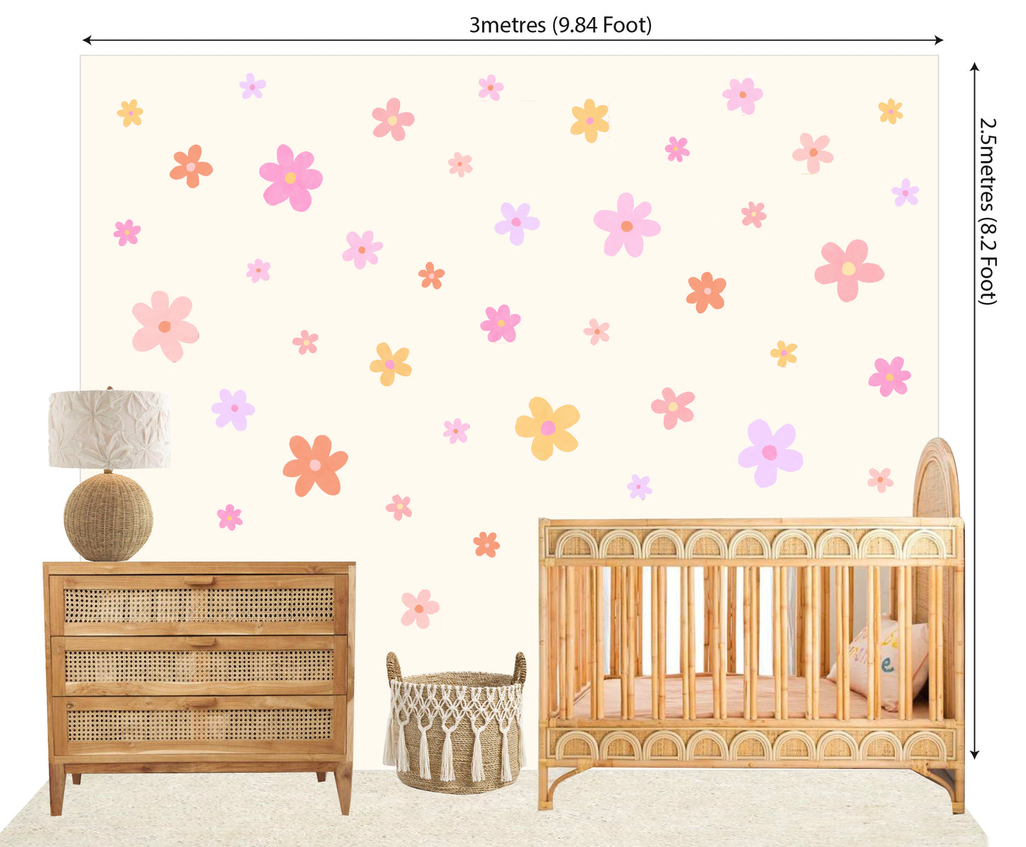 Pip+Phee Daisy Fabric Wall Decal Set - Bright Colours - Mixed Sizes