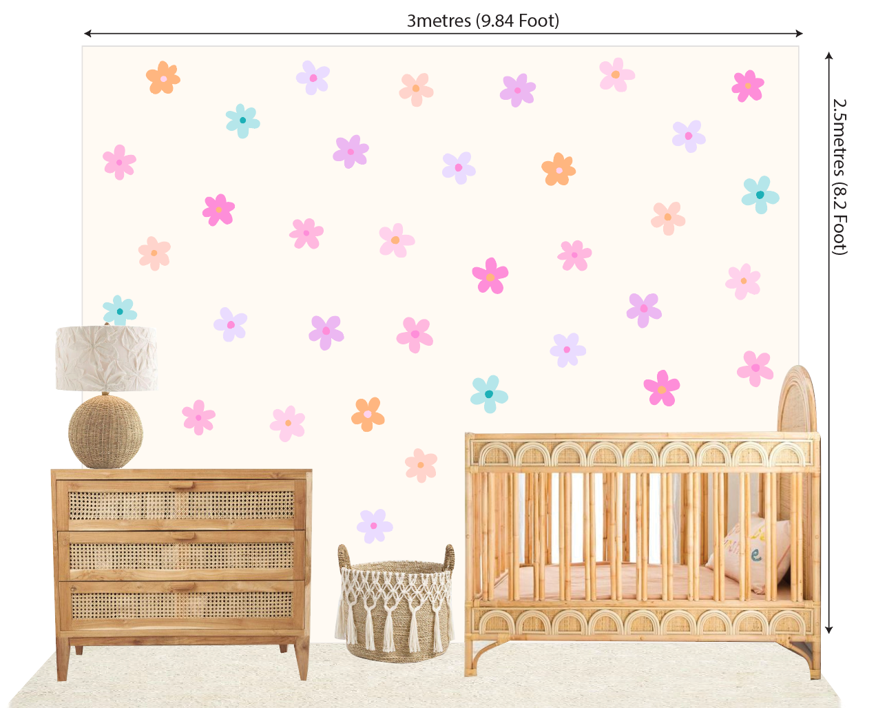 Pip+Phee Daisy Fabric Wall Decals - Medium Size - Pink, Lilac, Aqua & Peach Colours
