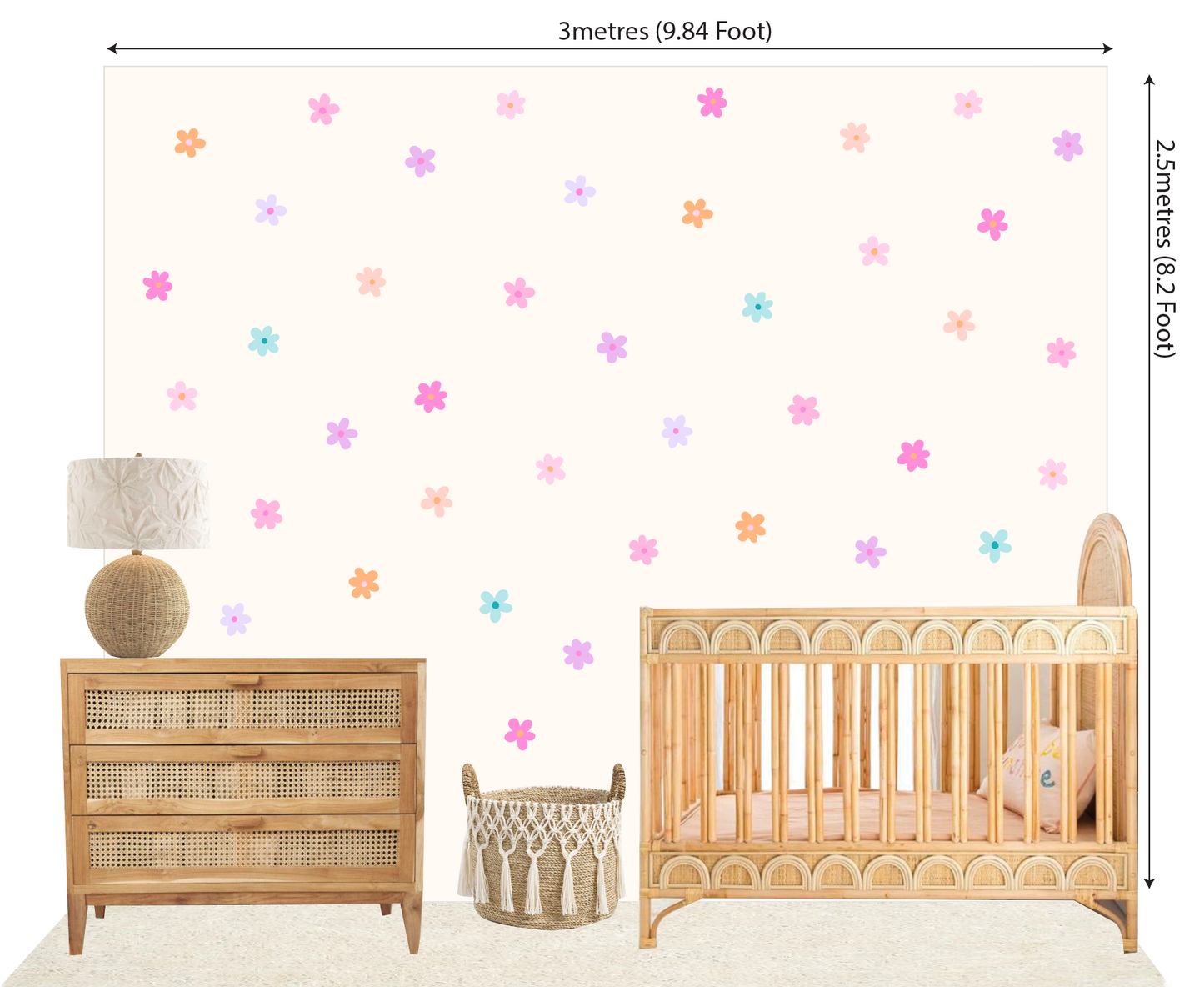 Pip+Phee Daisy Fabric Wall Decals - Small Size - Pink, Lilac, Aqua & Peach Colours