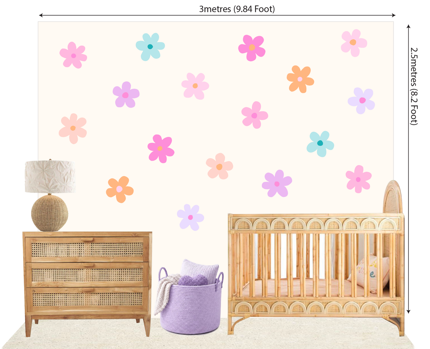 Pip+Phee Daisy Fabric Wall Decals - Large Size - Pink, Peach, Lilac & Aqua Colours