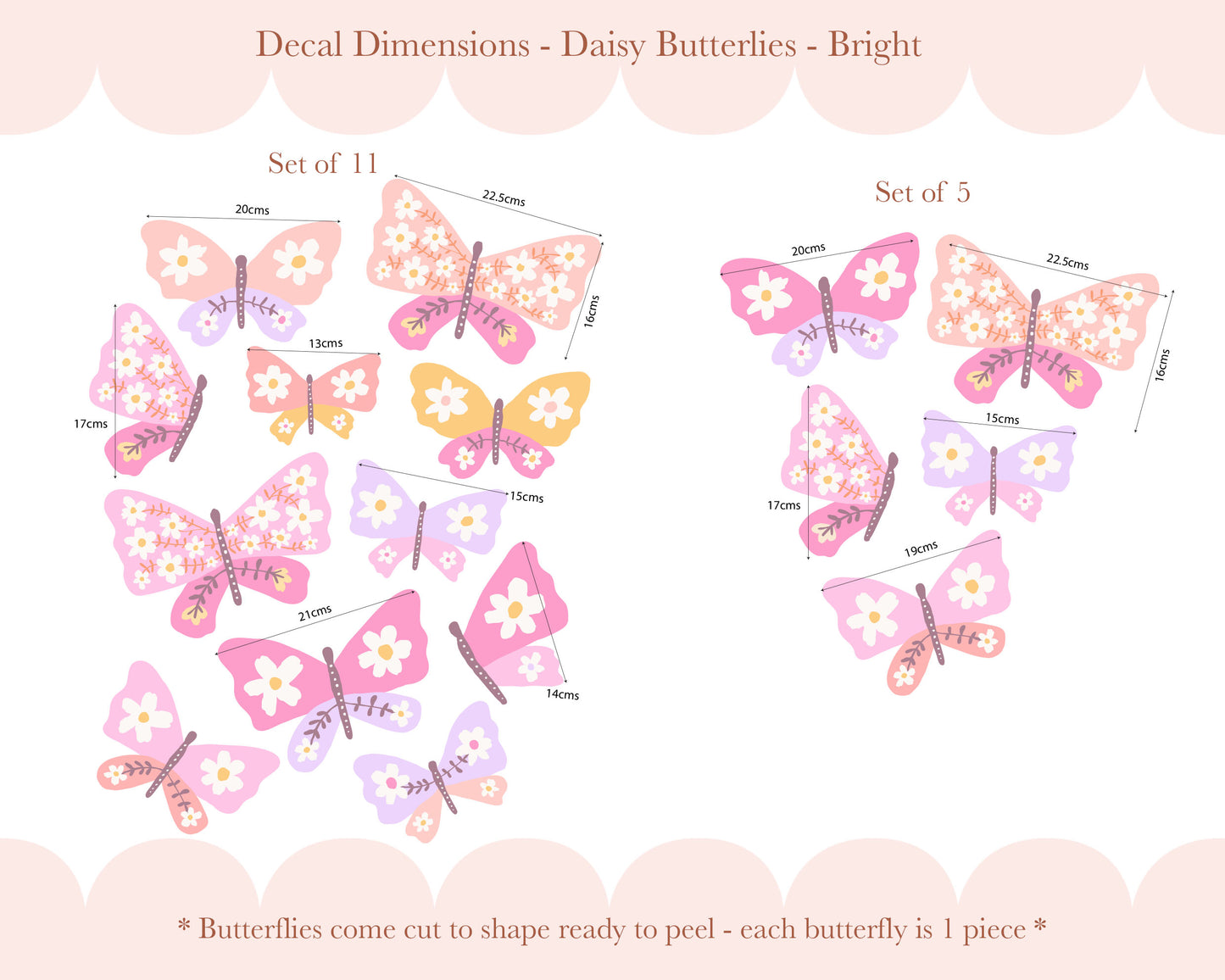 Pip+Phee Daisy Butterfly Fabric Wall Decals - Bright Colours