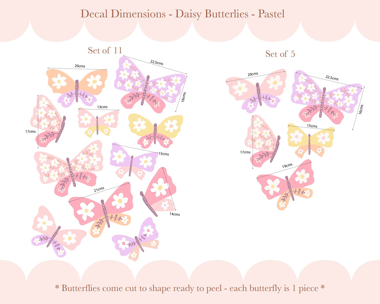 Pip+Phee Daisy Butterfly Fabric Wall Decals - Pastel Colours