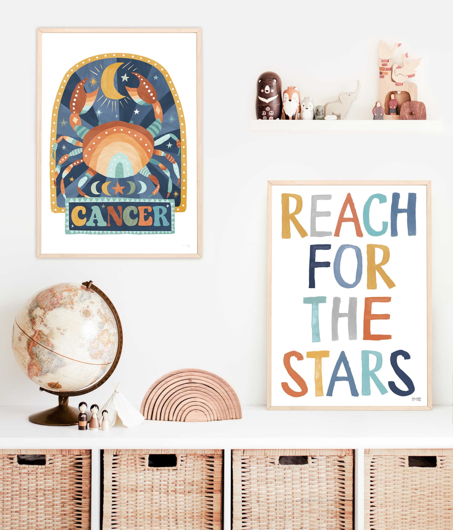 Pip+Phee Horoscope Zodiac Art Print - Cancer - Blue/Rust
