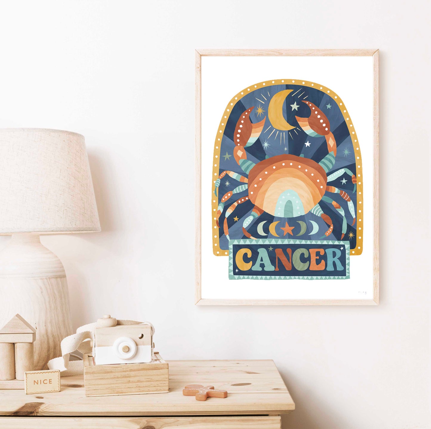 Pip+Phee Horoscope Zodiac Art Print - Cancer - Blue/Rust
