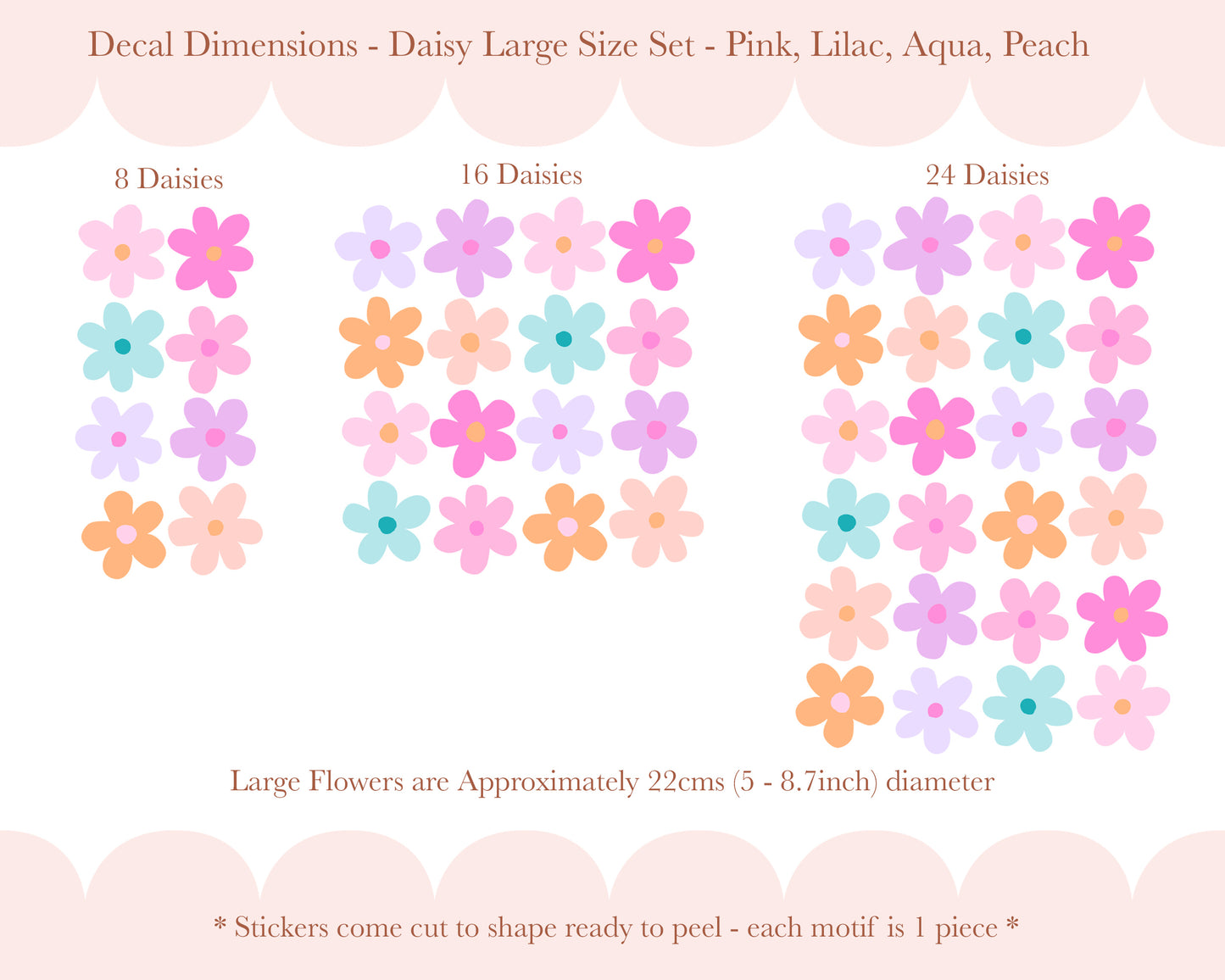 Pip+Phee Daisy Fabric Wall Decals - Large Size - Pink, Peach, Lilac & Aqua Colours