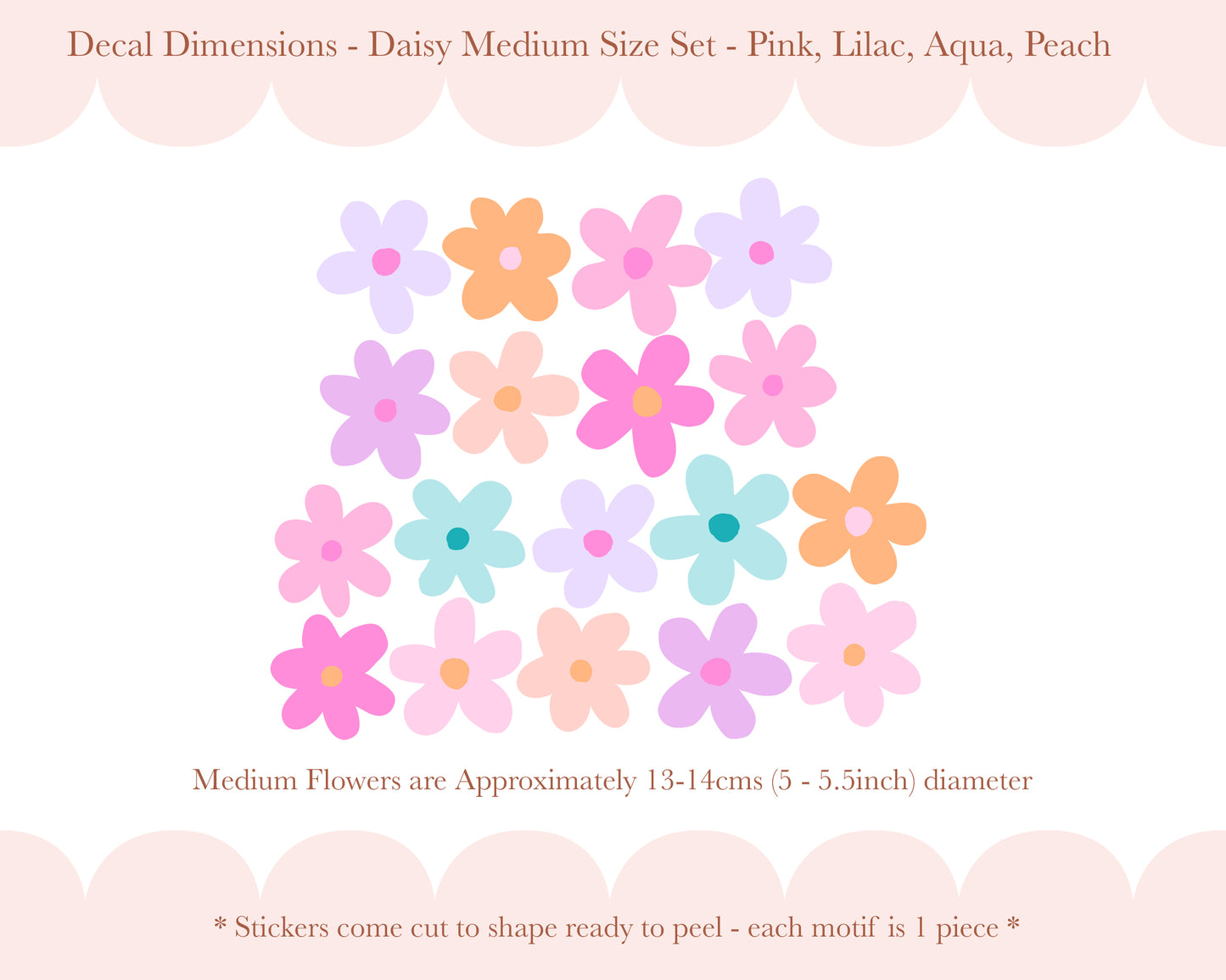 Pip+Phee Daisy Fabric Wall Decals - Medium Size - Pink, Lilac, Aqua & Peach Colours
