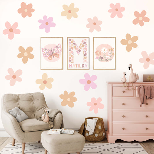 Pip+Phee Daisy Fabric Wall Decals - Large Size - Dusty Boho Colours