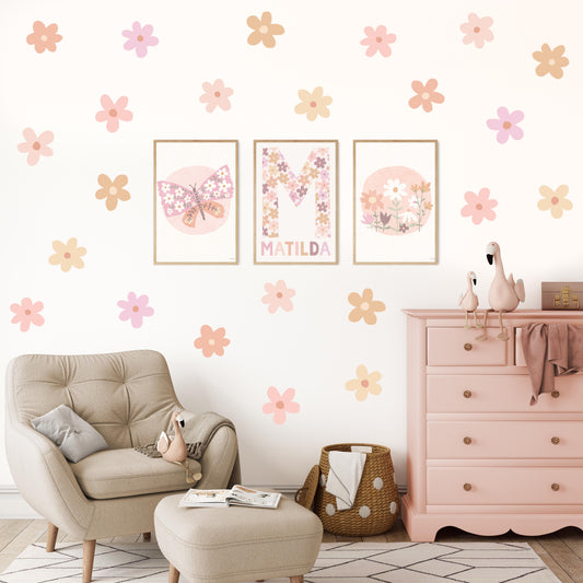 Pip+Phee Daisy Fabric Wall Decals - Medium Size - Dusty Boho Colours