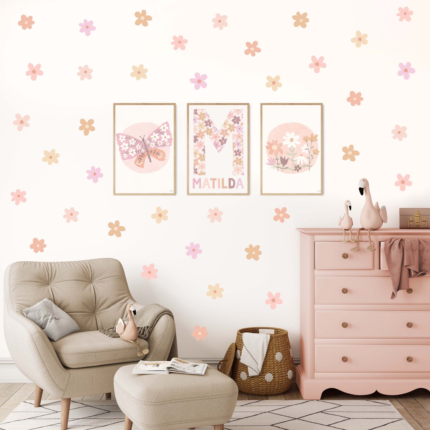 Pip+Phee Daisy Fabric Wall Decals - Small Size - Dusty Boho Colours