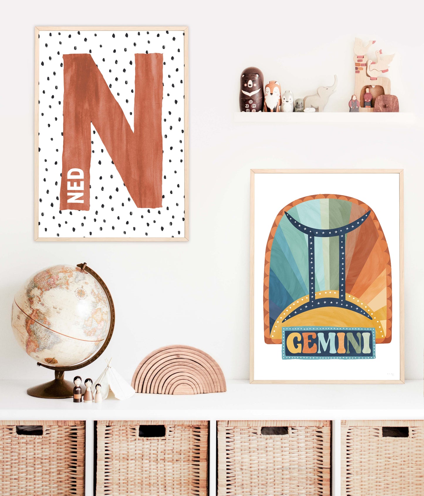Pip+Phee Horoscope Zodiac Art Print - Gemini - Blue/Rust