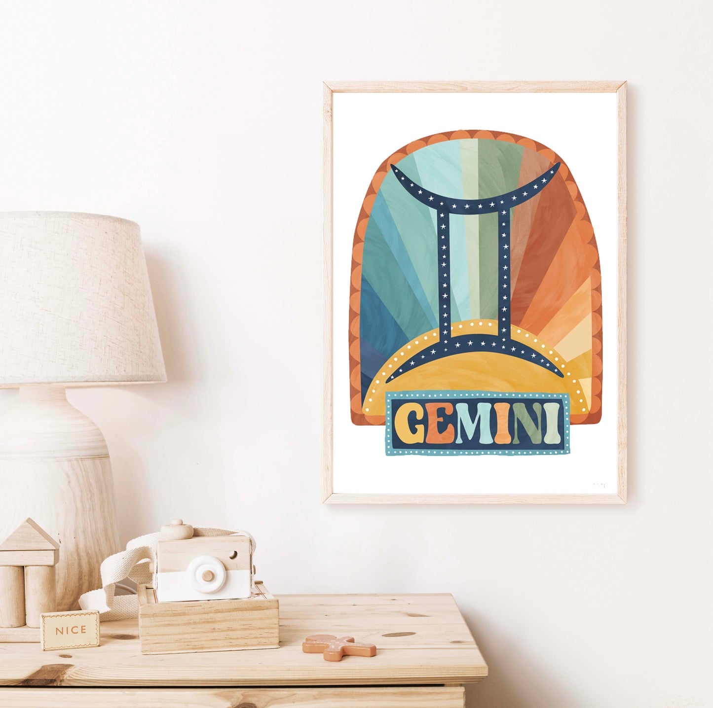 Pip+Phee Horoscope Zodiac Art Print - Gemini - Blue/Rust