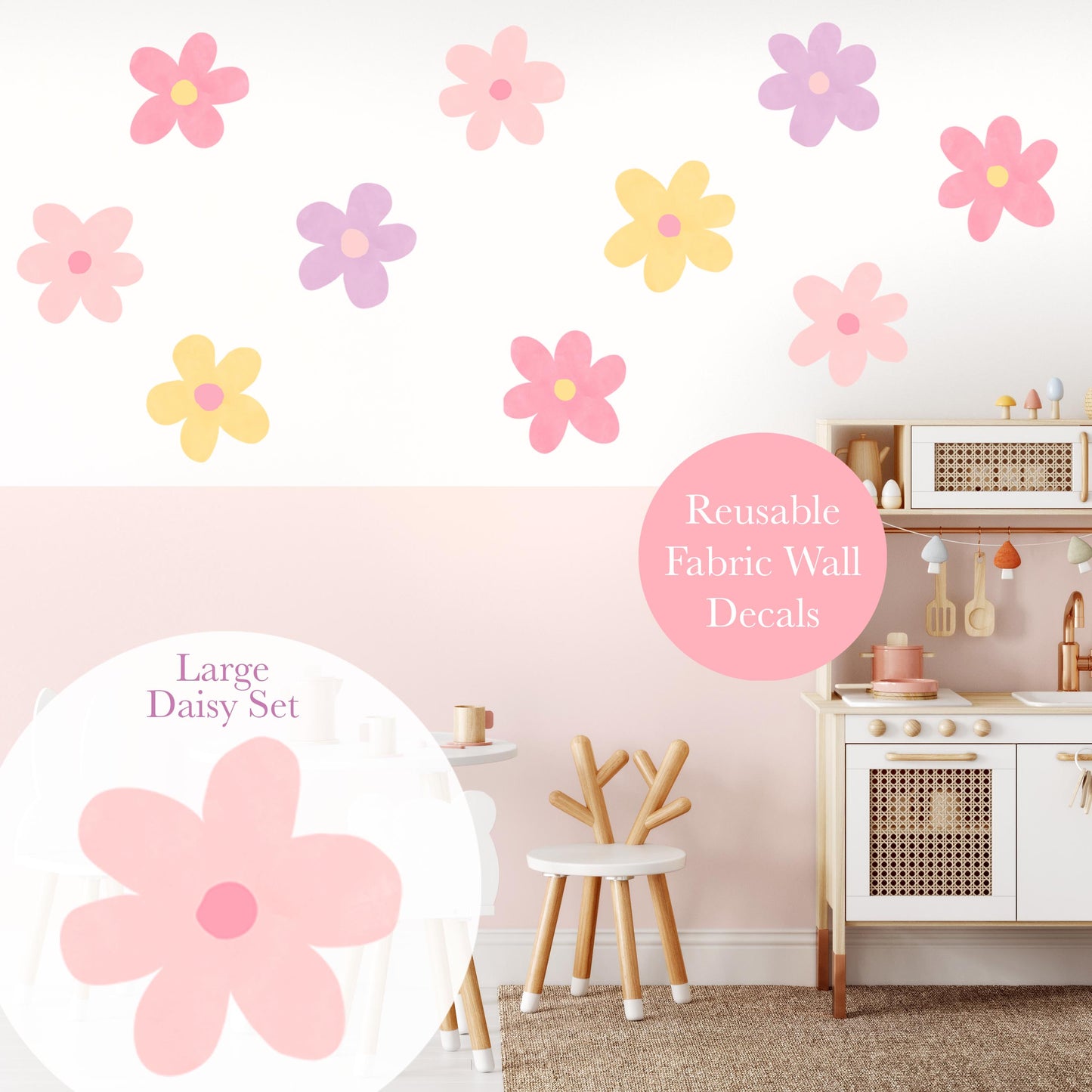 Pip+Phee Daisy Fabric Wall Decals - Large Size - Pastel Colours