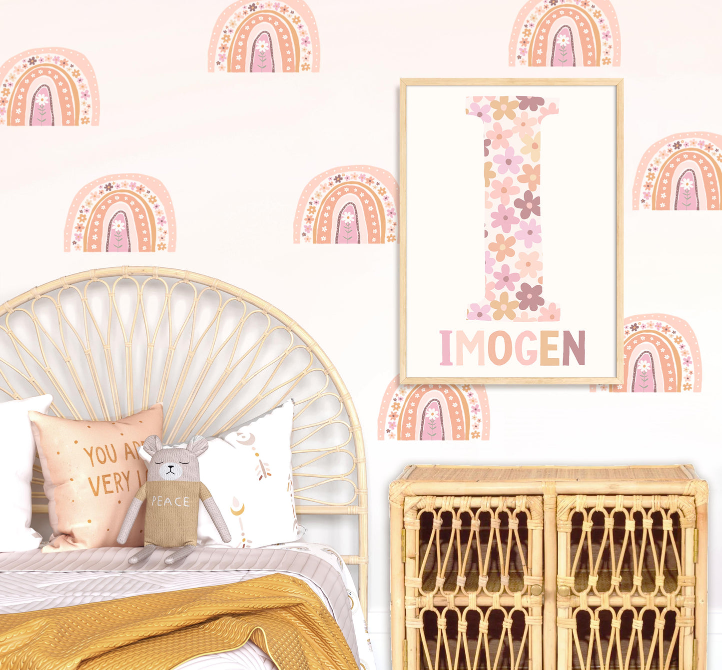 Pip+Phee Daisy Rainbow Fabric Wall Decals - Medium Size - Dusty Peach Colours