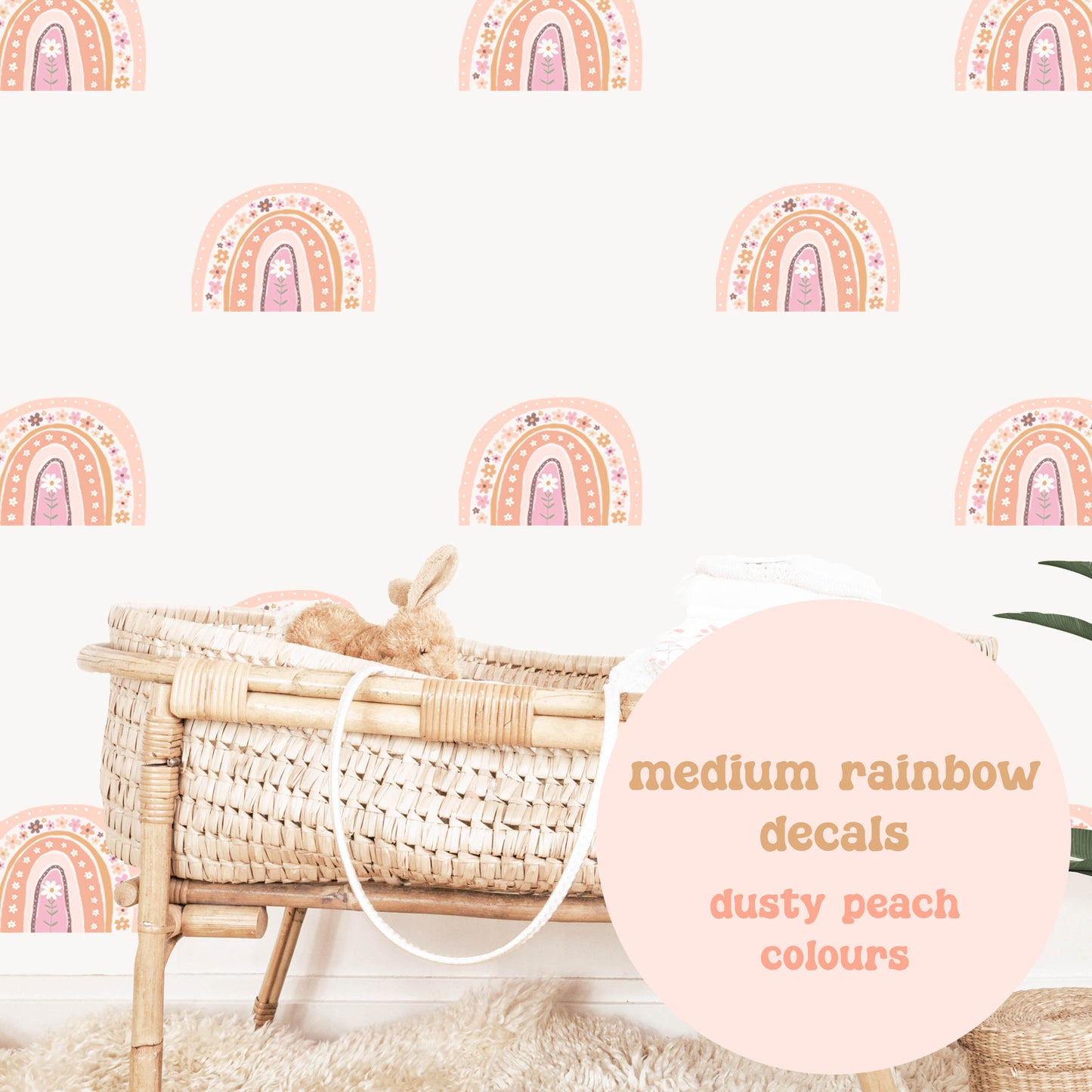 Pip+Phee Daisy Rainbow Fabric Wall Decals - Medium Size - Dusty Peach Colours